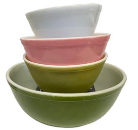 Four Vintage Pyrex Bowls - Dark Green-Light Green -Pink-White
