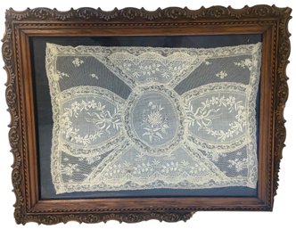 Framed Antique Hand Made Lace Handkerchief