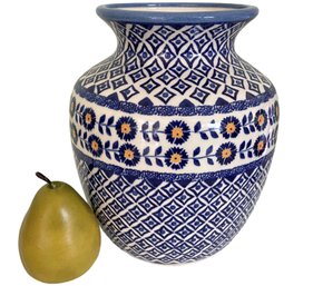 Large Vintage Hand Made Wiza Stoneware Vase 9'