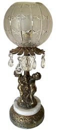 Vintage Gilded Cherub Lamp With Cut Crystal Globe