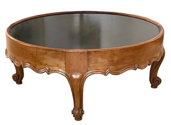 Curvy Vintage Round Cocktail Table With Black Polished Stone Inset