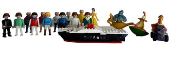 Collection Of Vintage Leggo Figures And Titanic Boat
