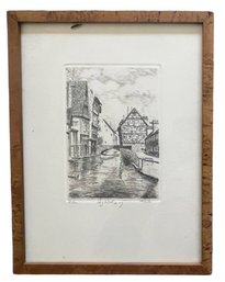 Signed European Etching 7.5' X 9'