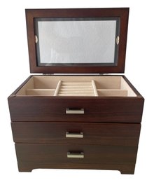 Newer Three Drawer Wood Jewelry Box