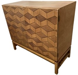Modernist Grooved Wood Console Cabinet