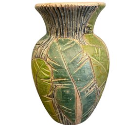 Carved Ceramic Tropical Motif Vase By Pier 1