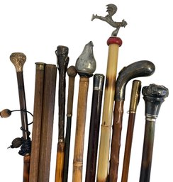 Group Of Eleven Antique And Vintage Carved Walking Stick Canes (GH)