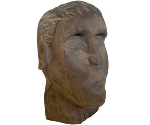 Vintage Primitive Signed Carved Wood Head Sculpture 1978