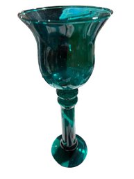 Tall Emerald Green Stemmed Glass Candle Holder