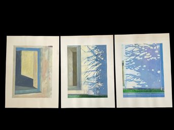 Signed Eugenia Joyce Fayen (Amer. 20th Cent.) Acrylics On Paper, Trio Of Windows Studies