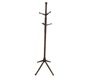 Vintage Faux Bamboo Wooden Coat Rack With Brass Accents