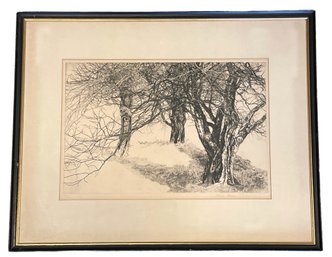 Vintage Etching 'Trees' By Listed Artist Patricia Tobacco (1940-2011)
