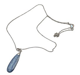 14K White Gold Necklace With Blue Stone (Tanzanite?) Pendant