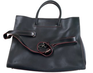 Lodi's Black Leather Laptop Bag With Red/Brown Trim