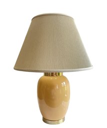 Vintage Brass And Ceramic Barrel Shape Table Lamp