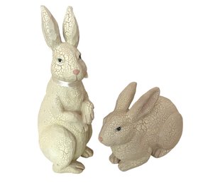 Pair Of Resin Bunnies With A Crackle Finish