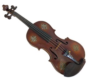 Antique Steiner German Violin With Mother Of Pearl  And Inlaid Hardwoods