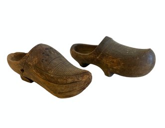 Two Small Vintage Carved Wooden Dutch Shoes
