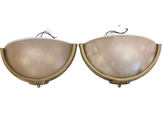 Pair Of Ornate Brass And Frosted Glass Wall Sconces Wall