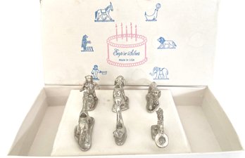 Six Vintage 'Empire Silver' Cake Candle Holders  - Circus Themed