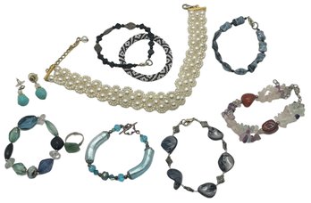 Bracelet Bonanza With A Neckpiece, Earrings And Ring 10 Pieces