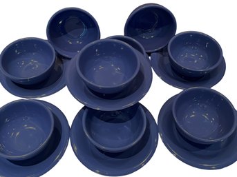 Set Of Eight Blue Melamine Plates And Bowls