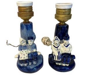 Two Vintage Hand Painted Delft Style Lamps (C)