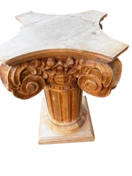 Vintage Carved Column Pedestal Side Table