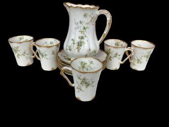Antique Limoges Pitcher With 5 Cups And Saucers Theodore Haviland Made Infrance