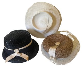Vintage Trio Of Ladies Straw Hats