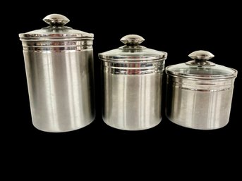 3 Stainless Steele Canister Set With Glass Tops