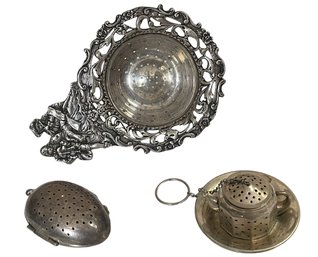 Antique 800 Silver Teas Strainer& Silver Infusers 3.6 Toz