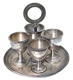 Antique Silver Cordial / Kiddush Cup Set 14.9 Toz