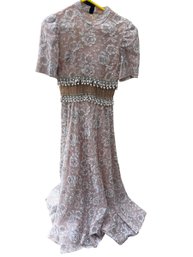 Vintage Embellished Floral Lace Tulle Wedding Gown - Size S