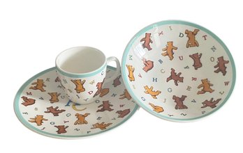 Tiffany & Co Alphabet Bears Child's  Plate,Cup And Bow Set