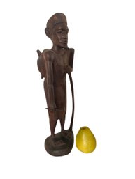 Fine Antique African Tribal Wood Sculpture Of Man With Tools 17' Tall
