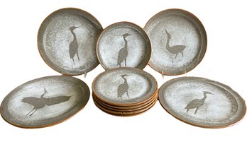 Ten Signed Ceramic Plates By Charles Grosjean, Hog Bay Pottery, Franklin Maine