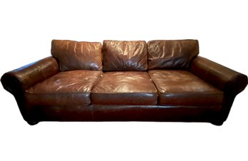 Restoration Hardware Brown Leather Distressed Sofa 96' X 50' X 32'