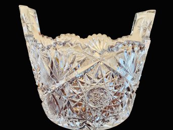 Lovely American Brilliant Period Hobstar Diamond Cut Glass Tab Handle Ice Bucket