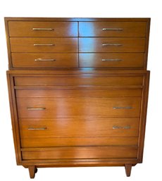 Mid Century Honey Walnut 7-Drawer Highboy Dresser By R-Way