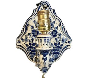 Vintage Hand Painted Delft Wall Sconce