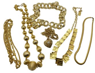 Short-ish Gold Tone Necklaces - 6 Pieces