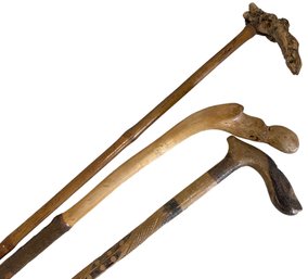 Group Of Three Vintage Root Topped Cane Walking Sticks (GC)