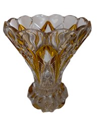 Vintage Weighted Cut Glass Vase With Amber Accents