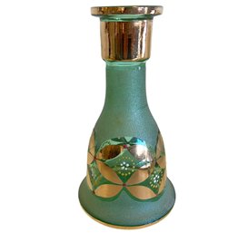 Vintage Green Glass Hand Painted Gilded Decanter