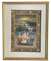 Vintage Indian Silk Painting 'Krishna Scene'