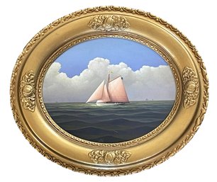 Fine Miniature Oil On Board Painting Of Sailboat (C-23)