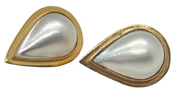Large 14K Gold Mabe Pearl Earrings 1 .5'  6.7 DWT