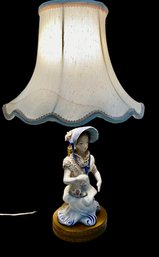 Antique Lamp With Porcelain Figurine Felt Bottom
