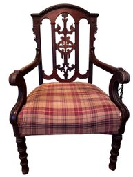 Vintage Renaissance Inspired Armchair With Upholstered Seat